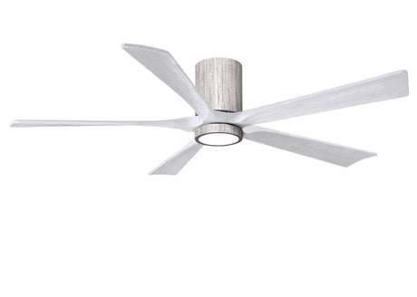 Matthews Fan IR5HLK-BW-MWH-60 IR5HLK five-blade flush mount paddle fan in Barn Wood finish with 60” solid matte white wood blades and integrated LED light kit.