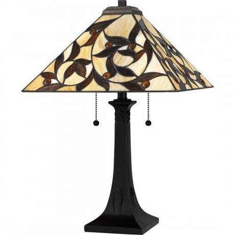 Quoizel TF6154MBK Tiffany Table lamp tiffany 2 lights matte black. Table Lamp