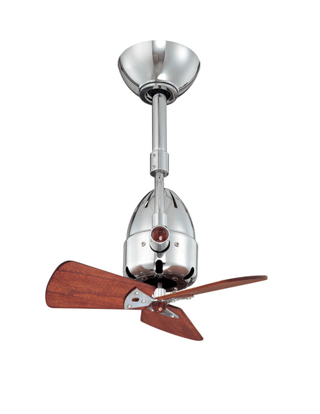 Matthews Fan DI-CR-WD Diane oscillating ceiling fan in Polished Chrome finish with solid mahogany tone wood blades.