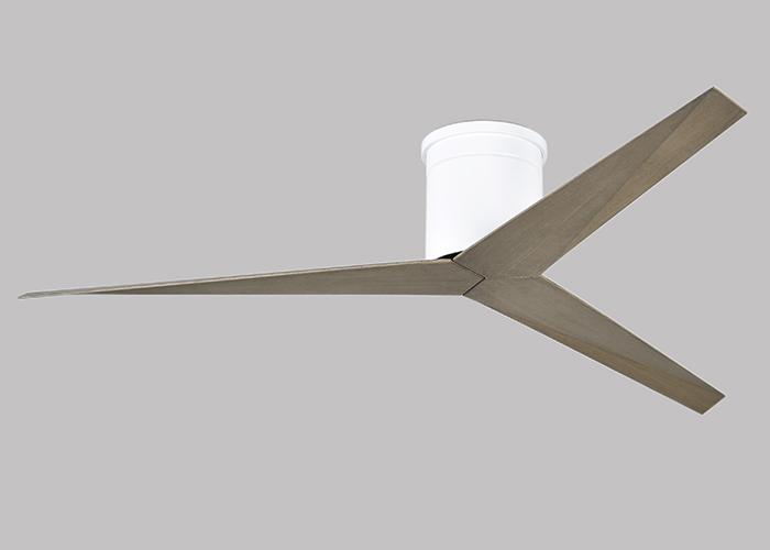 Matthews Fan EKH-WH-GA Eliza-H 3-blade ceiling mount paddle fan in Gloss White finish with gray ash ABS blades.