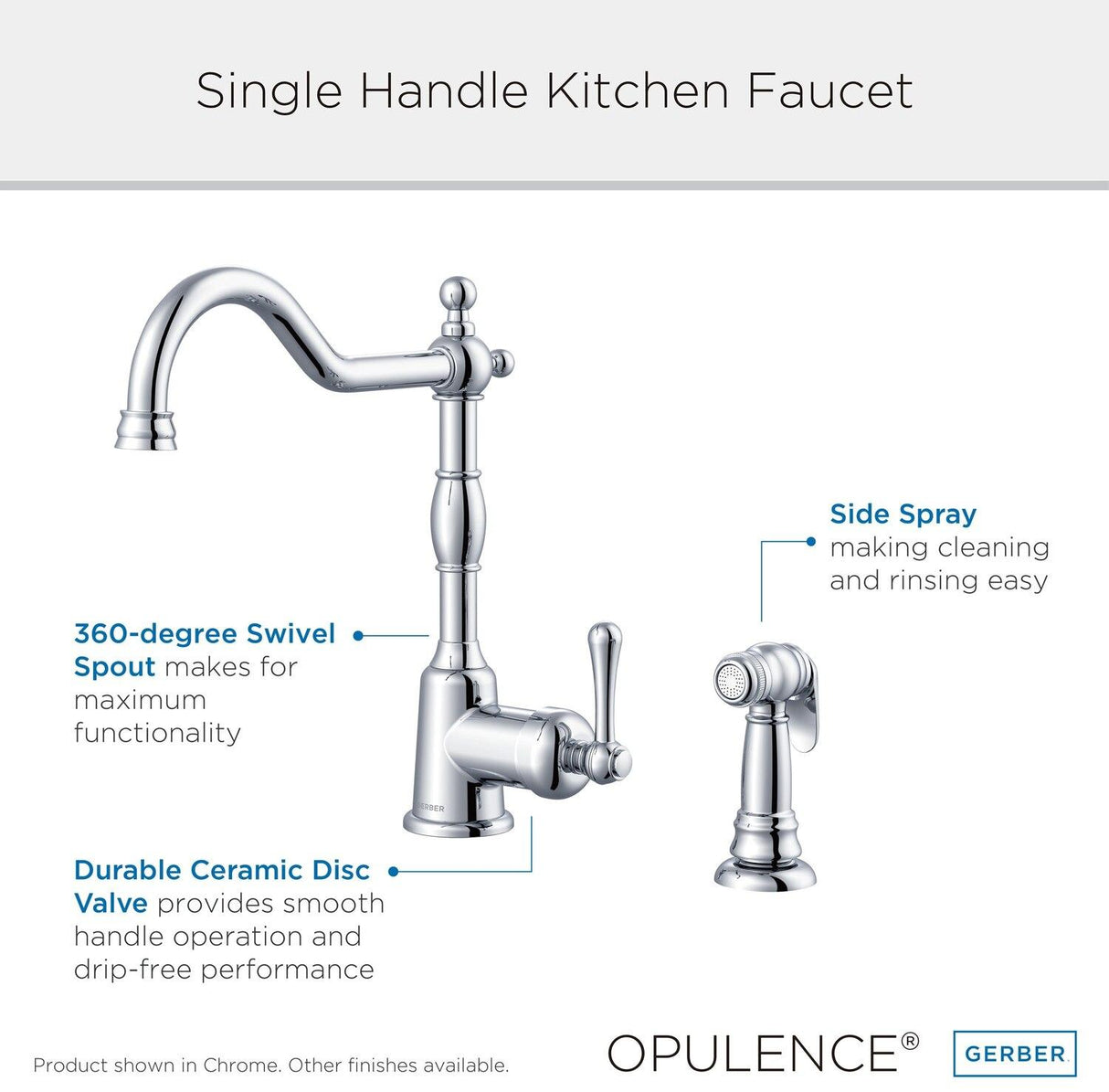 Gerber D401157 Chrome Opulence Single Handle Kitchen Faucet