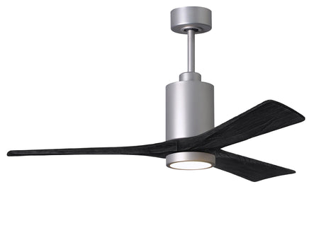 Matthews Fan PA3-BN-BK-52 Patricia-3 three-blade ceiling fan in Brushed Nickel finish with 52” solid matte black wood blades and dimmable LED light kit