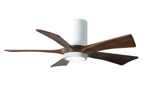 Matthews Fan IR5HLK-WH-WA-42 IR5HLK five-blade flush mount paddle fan in Gloss White finish with 42” solid walnut tone blades and integrated LED light kit.