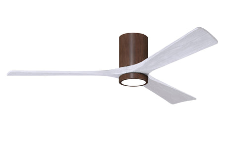 Matthews Fan IR3HLK-WN-MWH-60 Irene-3HLK three-blade flush mount paddle fan in Walnut finish with 60” solid matte white wood blades and integrated LED light kit.