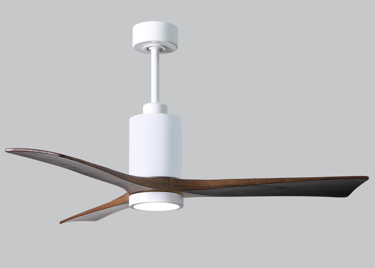 Matthews Fan PA3-WH-WA-52 Patricia-3 three-blade ceiling fan in Gloss White finish with 52” solid walnut tone blades and dimmable LED light kit