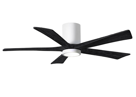 Matthews Fan IR5HLK-WH-BK-52 IR5HLK five-blade flush mount paddle fan in Gloss White finish with 52” solid matte black wood blades and integrated LED light kit.