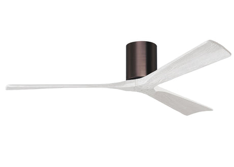Matthews Fan IR3H-BB-MWH-60 Irene-3H three-blade flush mount paddle fan in Brushed Bronze finish with 60” solid matte white wood blades. 