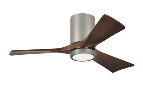 Matthews Fan IR3HLK-BN-WA-42 Irene-3HLK three-blade flush mount paddle fan in Brushed Nickel finish with 42” solid walnut tone blades and integrated LED light kit.