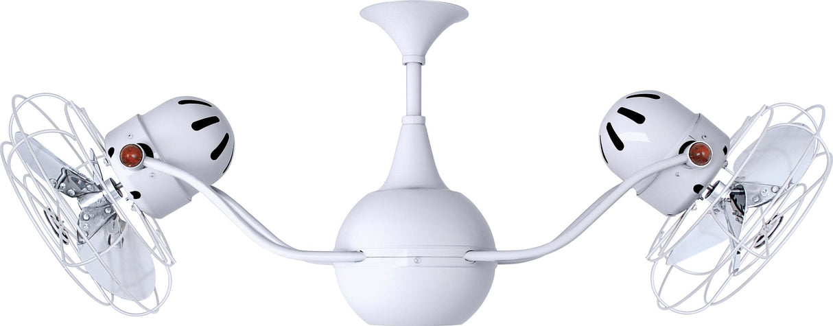Matthews Fan VB-WH-MTL Vent-Bettina 360° dual headed rotational ceiling fan in gloss white finish with metal blades.