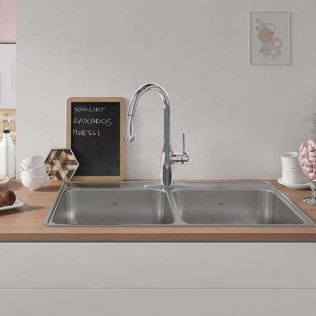 KINDRED CDLA3322-6-3N Creemore 33-in LR x 22-in FB x 6-in DP Drop In Double Bowl 3-Hole Stainless Steel Sink In Commercial Satin Finish