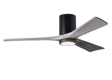 Matthews Fan IR3HLK-BK-BW-52 Irene-3HLK three-blade flush mount paddle fan in Matte Black finish with 52” solid barn wood tone blades and integrated LED light kit.