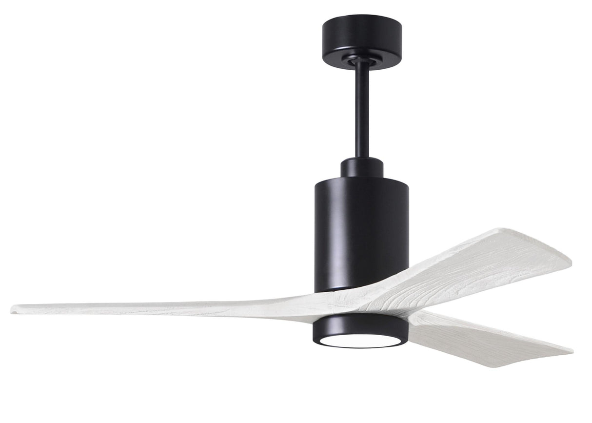 Matthews Fan PA3-BK-MWH-52 Patricia-3 three-blade ceiling fan in Matte Black finish with 52” solid matte white wood blades and dimmable LED light kit