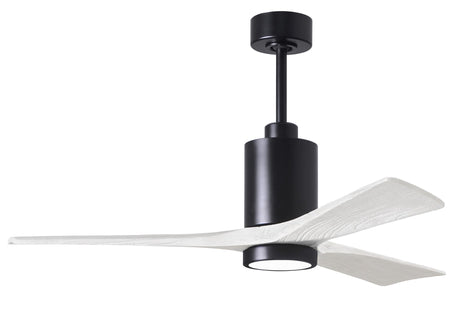 Matthews Fan PA3-BK-MWH-52 Patricia-3 three-blade ceiling fan in Matte Black finish with 52” solid matte white wood blades and dimmable LED light kit 