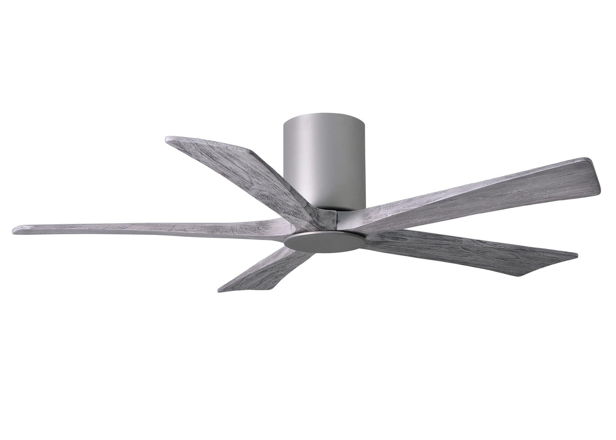 Matthews Fan IR5HLK-BN-BW-52 IR5HLK five-blade flush mount paddle fan in Brushed Nickel finish with 52” solid barn wood tone blades and integrated LED light kit.