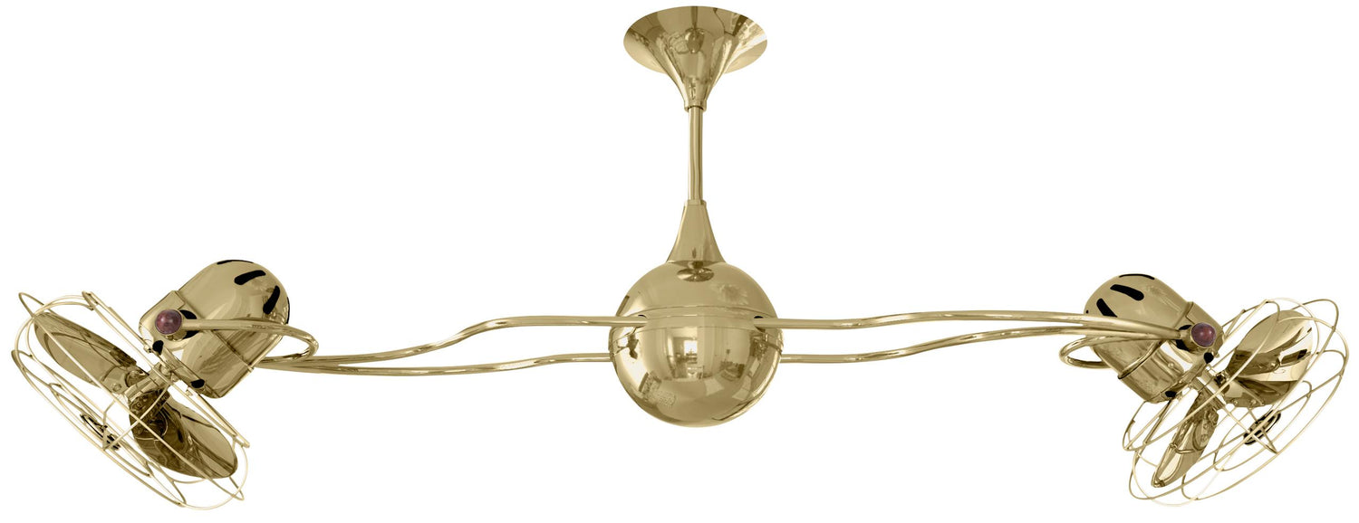 Matthews Fan IV-PB-MTL Italo Ventania 360° dual headed rotational ceiling fan in polished brass finish with metal blades.