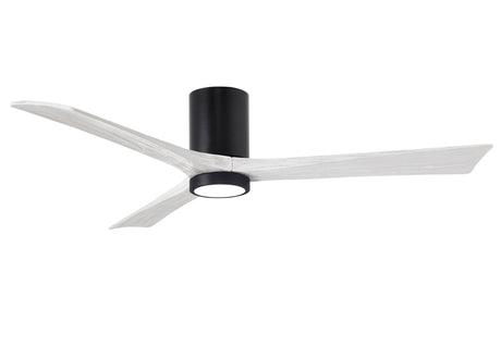 Matthews Fan IR3HLK-BK-MWH-60 Irene-3HLK three-blade flush mount paddle fan in Matte Black finish with 60” solid matte white wood blades and integrated LED light kit.