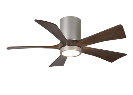 Matthews Fan IR5HLK-BN-WA-42 IR5HLK five-blade flush mount paddle fan in Brushed Nickel finish with 42” solid walnut tone blades and integrated LED light kit.