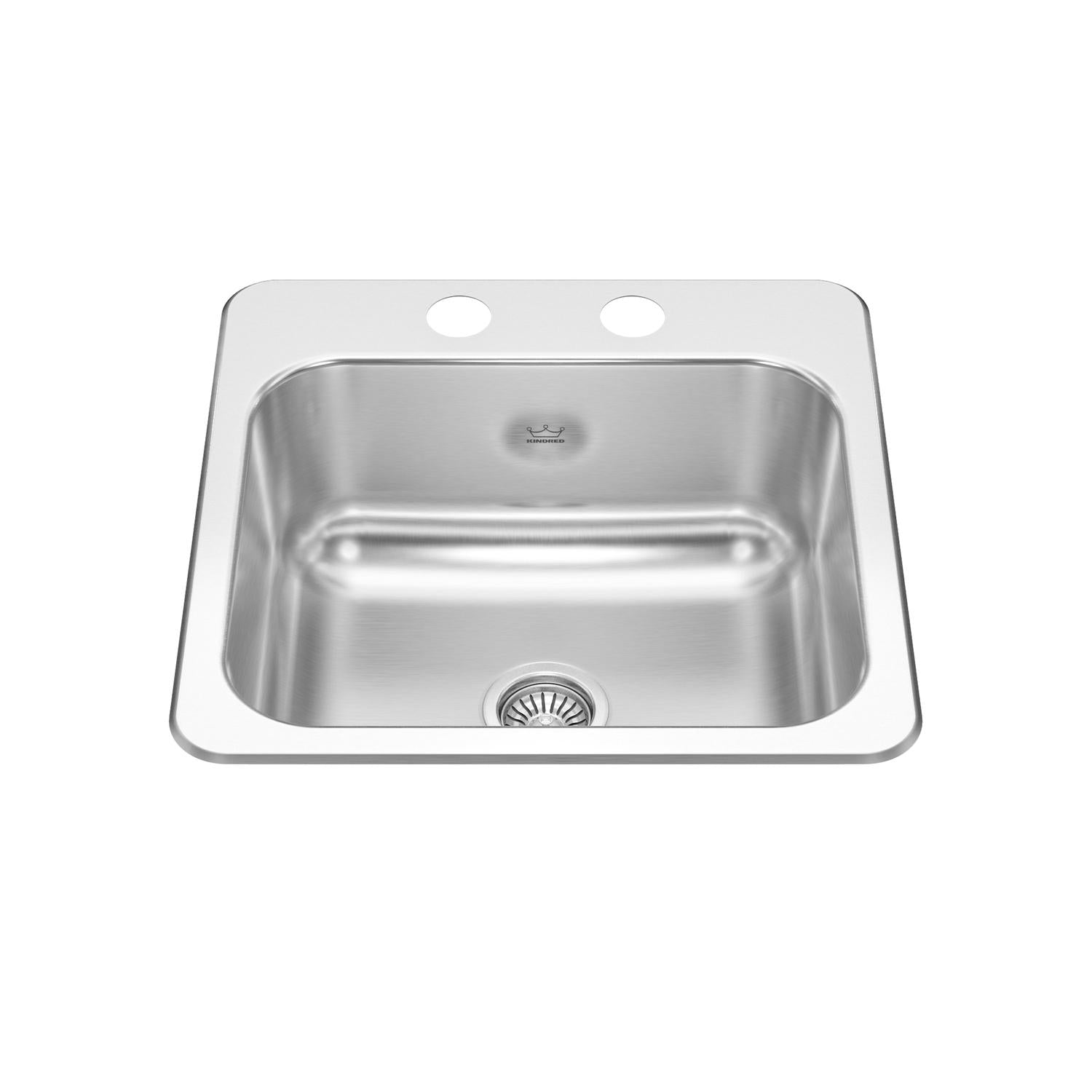 KINDRED CSLA1515-6-2CBN Creemore 15-in LR x 15-in FB x 6-in DP Drop In Single Bowl 2-Hole Stainless Steel Hospitality Sink In Commercial Satin Finish