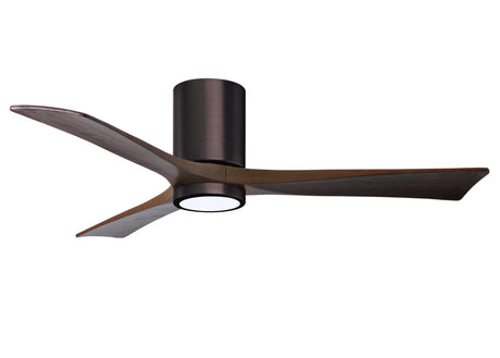 Matthews Fan IR3HLK-BB-WA-52 Irene-3HLK three-blade flush mount paddle fan in Brushed Bronze finish with 52” solid walnut tone blades and integrated LED light kit.