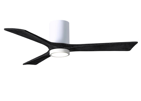 Matthews Fan IR3HLK-WH-BK-52 Irene-3HLK three-blade flush mount paddle fan in Gloss White finish with 52” solid matte black wood blades and integrated LED light kit.