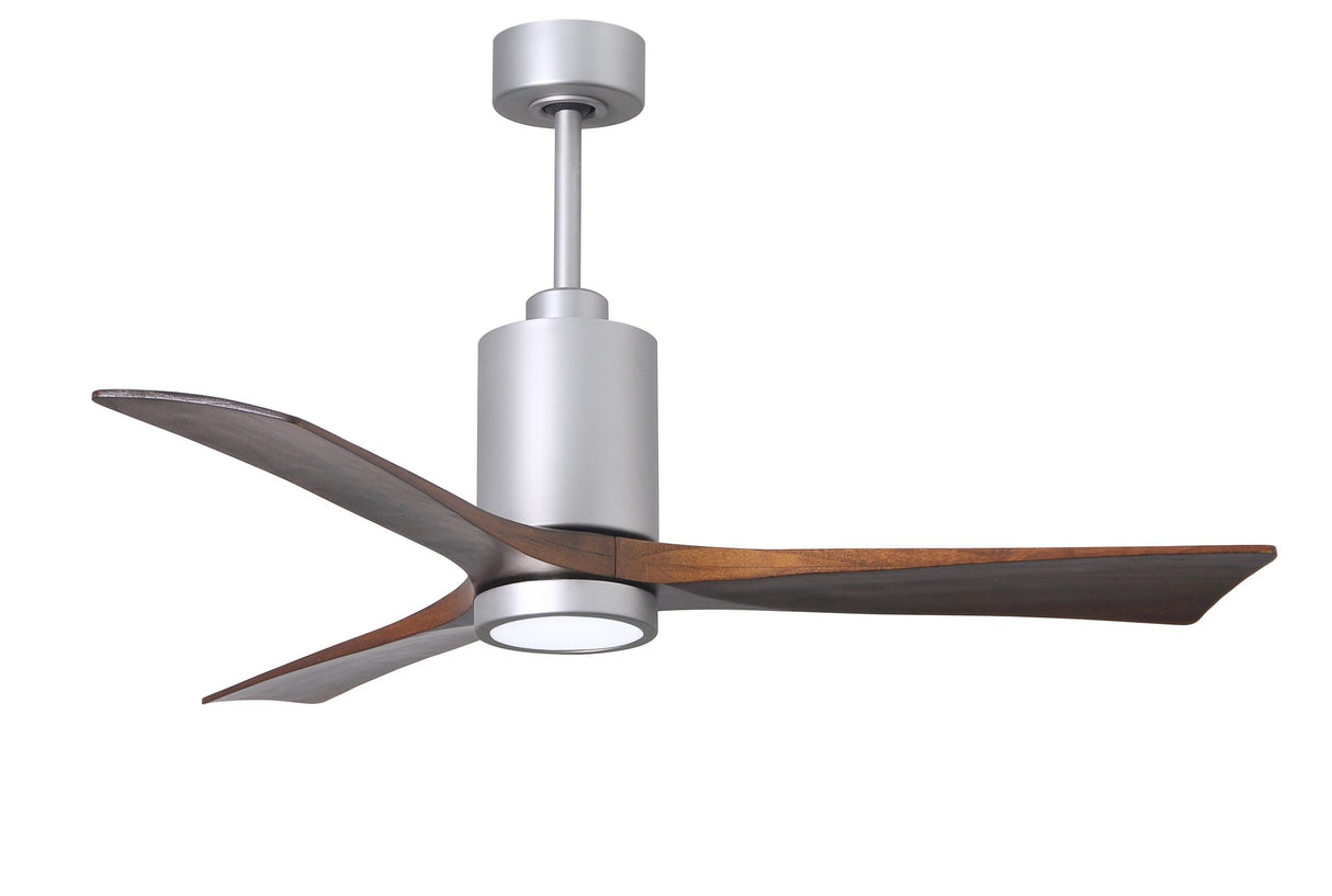 Matthews Fan PA3-BN-WA-52 Patricia-3 three-blade ceiling fan in Brushed Nickel finish with 52” solid walnut tone blades and dimmable LED light kit 