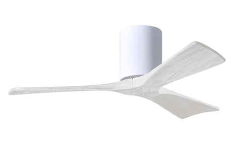 Matthews Fan IR3H-WH-MWH-42 Irene-3H three-blade flush mount paddle fan in Gloss White finish with 42” solid matte white wood blades. 