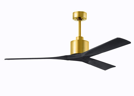 Matthews Fan NK-BRBR-BK-60 Nan 6-speed ceiling fan in Brushed Brass finish with 60” solid matte black wood blades