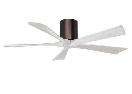 Matthews Fan IR5H-BB-MWH-52 Irene-5H five-blade flush mount paddle fan in Brushed Bronze finish with 52” solid matte white wood blades. 