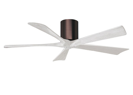 Matthews Fan IR5H-BB-MWH-52 Irene-5H five-blade flush mount paddle fan in Brushed Bronze finish with 52” solid matte white wood blades.