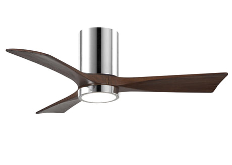 Matthews Fan IR3HLK-CR-WA-42 Irene-3HLK three-blade flush mount paddle fan in Polished Chrome finish with 42” solid walnut tone blades and integrated LED light kit.