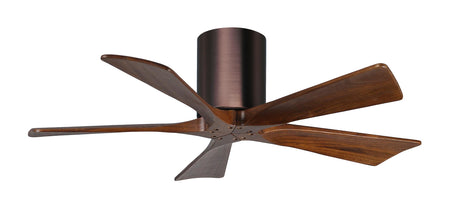 Matthews Fan IR5H-BB-WA-42 Irene-5H five-blade flush mount paddle fan in Brushed Bronze finish with 42” solid walnut tone blades. 