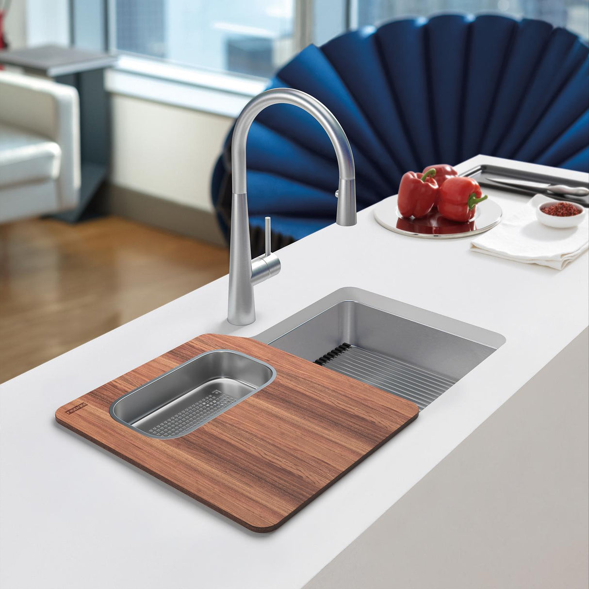 FRANKE OR2X110-WKC Orca 2.0 Workcenter 31-in. x 20-in. 18 Gauge Stainless Steel Undermount Single Bowl Kitchen Sink In Silk