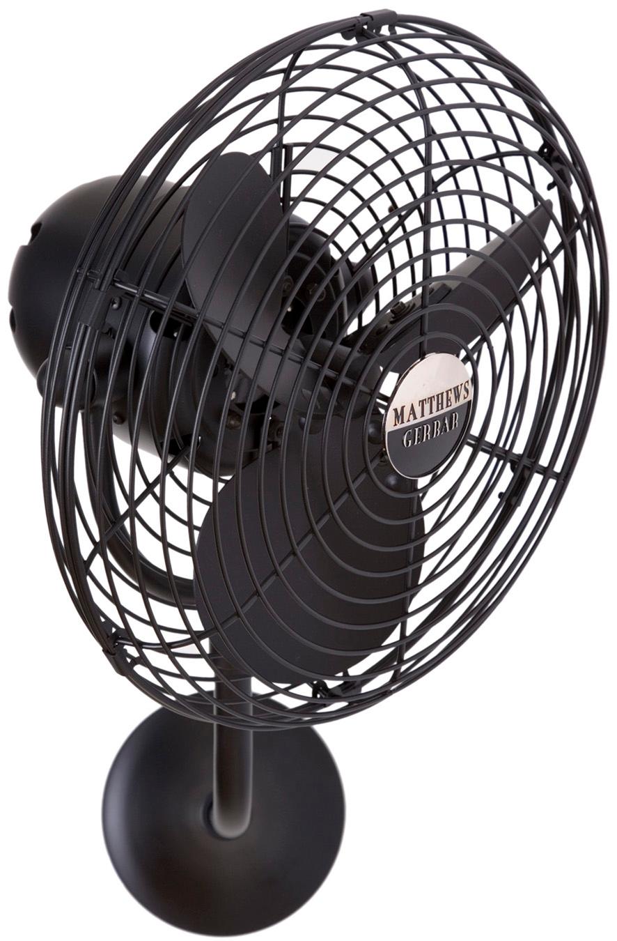 Matthews Fan MP-BK-MTL Michelle Parede vintage style wall fan in matte black finish.