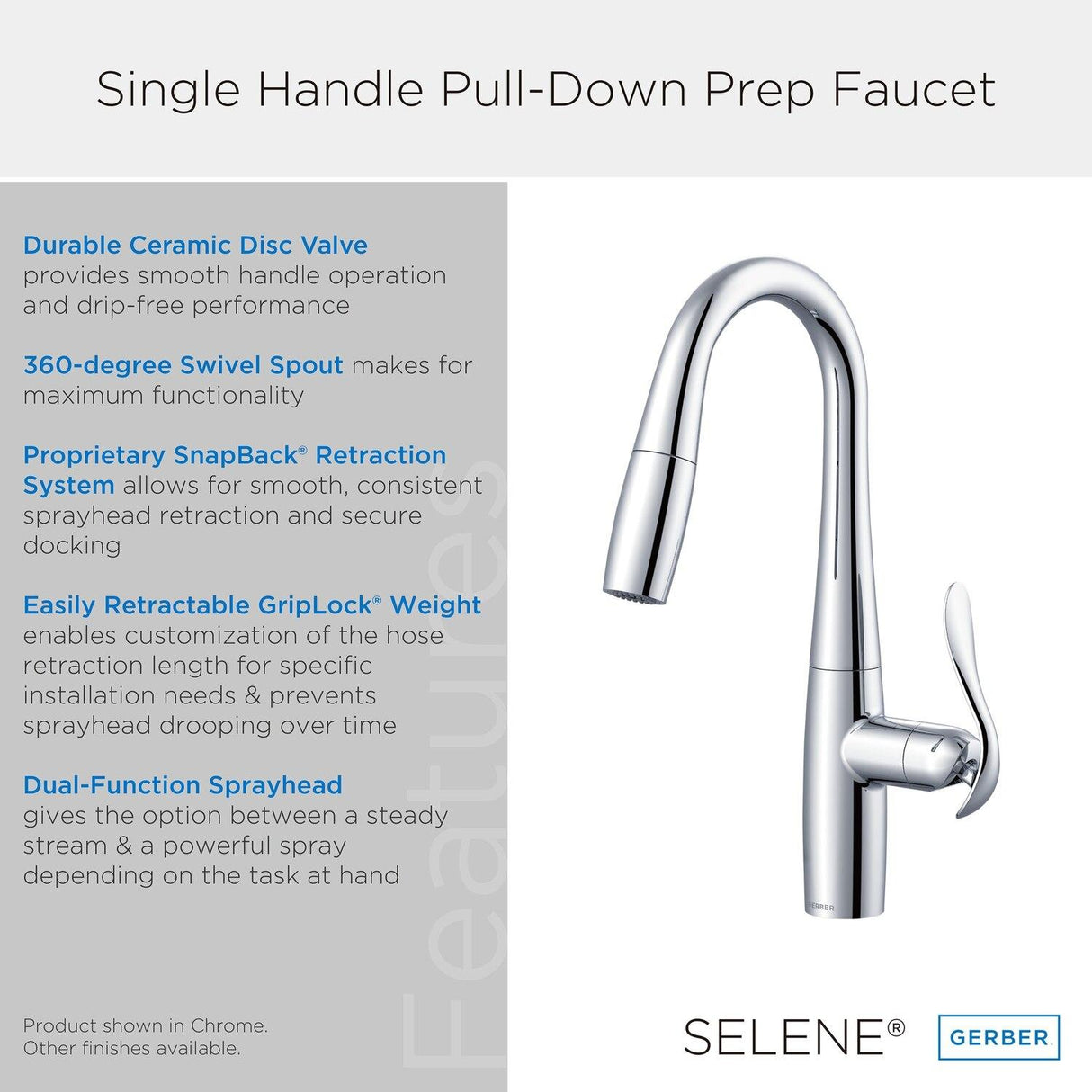 Gerber D150612SS Stainless Steel Selene Single Handle Pull-down Prep Faucet