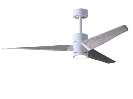 Matthews Fan SJ-WH-BW-52 Super Janet three-blade ceiling fan in Gloss White finish with 52” solid barn wood tone blades and dimmable LED light kit 