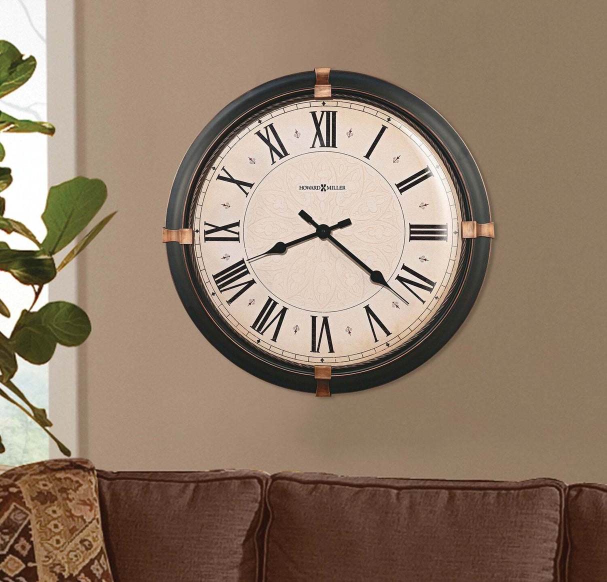 Howard Miller Atwater Wall Clock 625-498 - Vintage Metal Clock with Dark Rubbed Bronze Finish, Aged Bronze Accents at (3,6,9,12 Positions), Quartz Movement