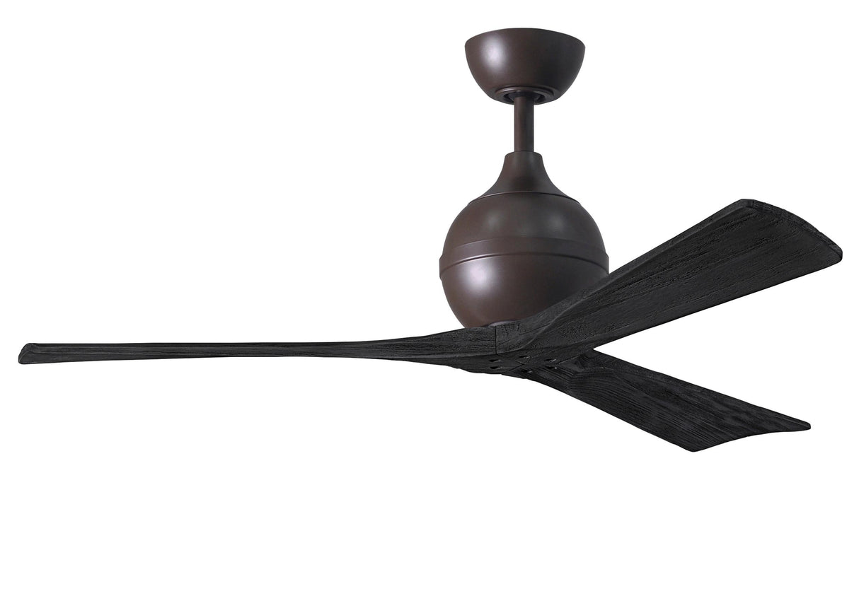 Matthews Fan IR3-TB-BK-52 Irene-3 three-blade paddle fan in Textured Bronze finish with 52" solid matte black wood blades.