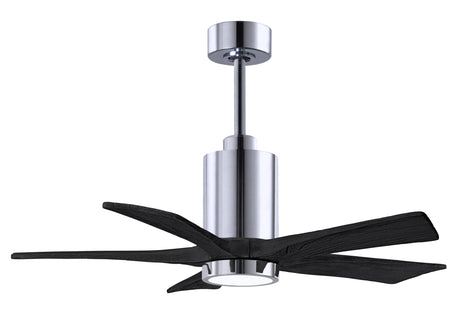Matthews Fan PA5-CR-BK-42 Patricia-5 five-blade ceiling fan in Polished Chrome finish with 42” solid matte black wood blades and dimmable LED light kit 