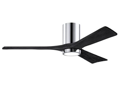 Matthews Fan IR3HLK-CR-BK-52 Irene-3HLK three-blade flush mount paddle fan in Polished Chrome finish with 52” solid matte black wood blades and integrated LED light kit.