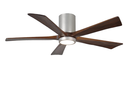 Matthews Fan IR5HLK-BN-WA-52 IR5HLK five-blade flush mount paddle fan in Brushed Nickel finish with 52” solid walnut tone blades and integrated LED light kit.