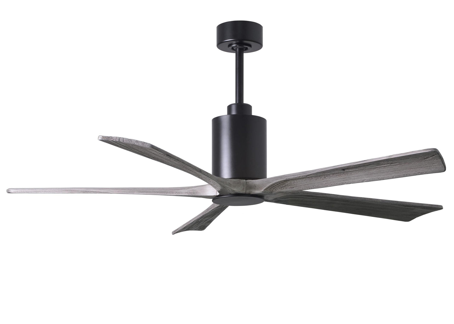 Matthews Fan PA5-BK-BW-60 Patricia-5 five-blade ceiling fan in Matte Black finish with 60” solid barn wood tone blades and dimmable LED light kit
