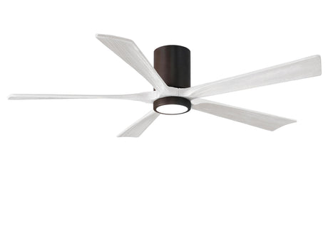 Matthews Fan IR5HLK-TB-MWH-60 IR5HLK five-blade flush mount paddle fan in Textured Bronze finish with 60” solid matte white wood blades and integrated LED light kit.