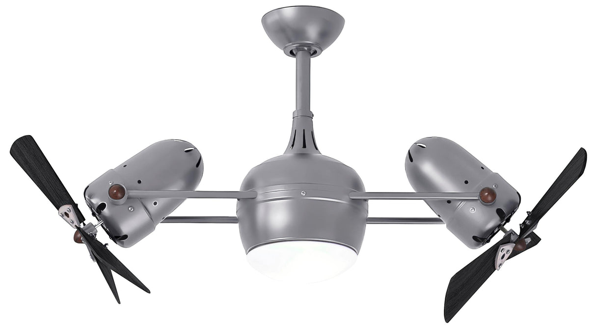 Matthews Fan DGLK-BN-WDBK Dagny 360° double-headed rotational ceiling fan with light kit in Brushed Nickel finish with solid matte black wood blades.