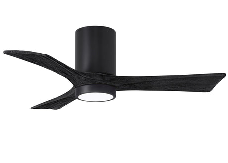 Matthews Fan IR3HLK-BK-BK-42 Irene-3HLK three-blade flush mount paddle fan in Matte Black finish with 42” solid matte black wood blades and integrated LED light kit.