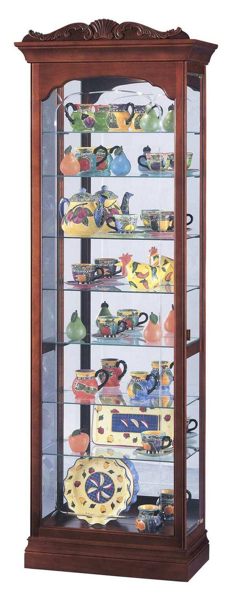 Howard Miller Hastings Curio Cabinet 680-342 - Windsor Cherry Finish, Vertical Home Decor, Seven Glass Shelves, Eight Level Display Case, No Reach Light