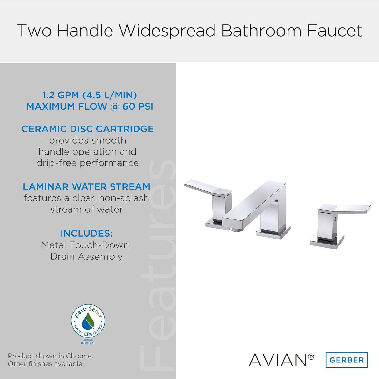 Gerber D304119BN Brushed Nickel Avian Two Handle Widespread Lavatory Faucet