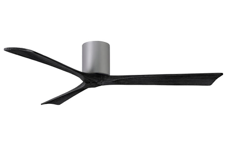 Matthews Fan IR3H-BN-BK-60 Irene-3H three-blade flush mount paddle fan in Brushed Nickel finish with 60” solid matte black wood blades.
