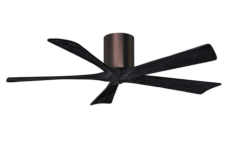 Matthews Fan IR5H-BB-BK-52 Irene-5H five-blade flush mount paddle fan in Brushed Bronze finish with 52” solid matte black wood blades.