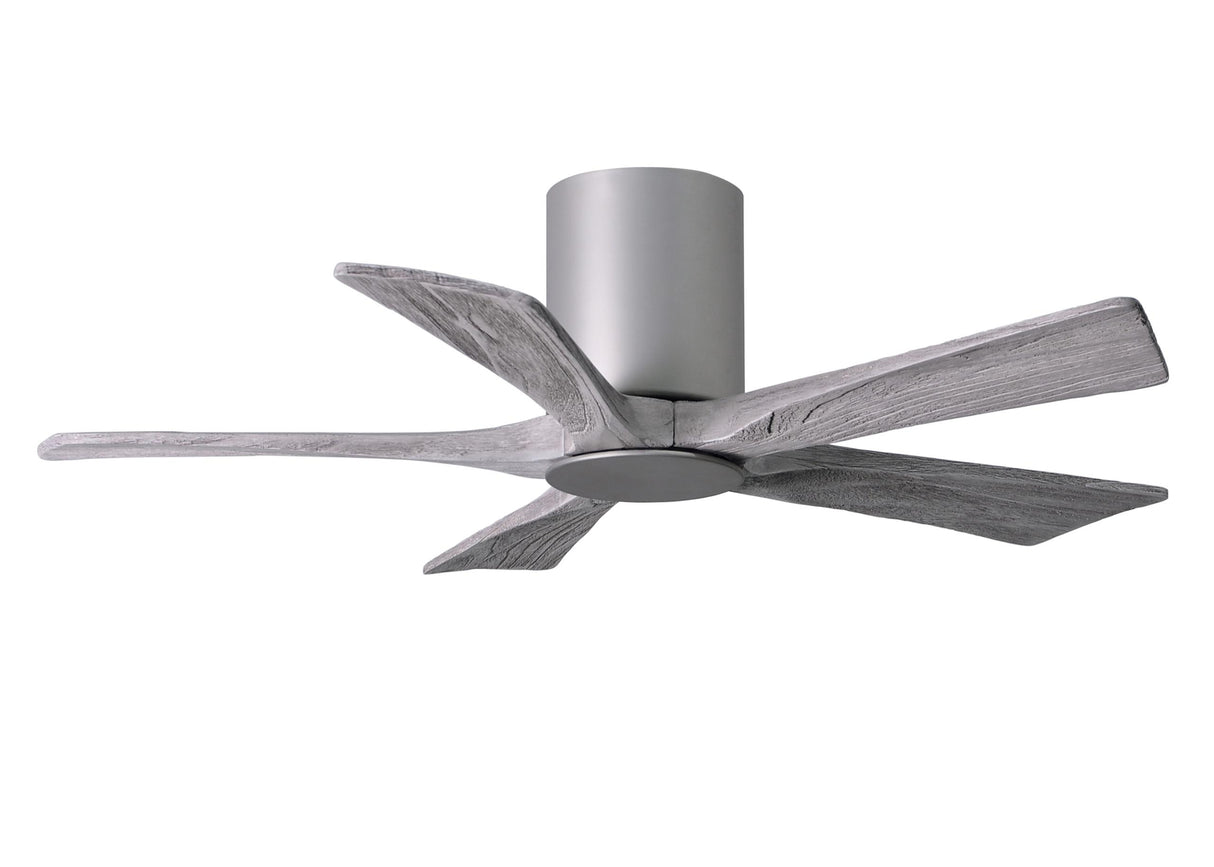 Matthews Fan IR5HLK-BN-BW-42 IR5HLK five-blade flush mount paddle fan in Brushed Nickel finish with 42” solid barn wood tone blades and integrated LED light kit.