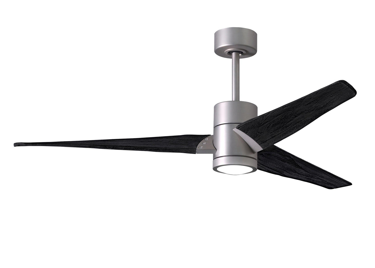Matthews Fan SJ-BN-BK-60 Super Janet three-blade ceiling fan in Brushed Nickel finish with 60” solid matte blade wood blades and dimmable LED light kit